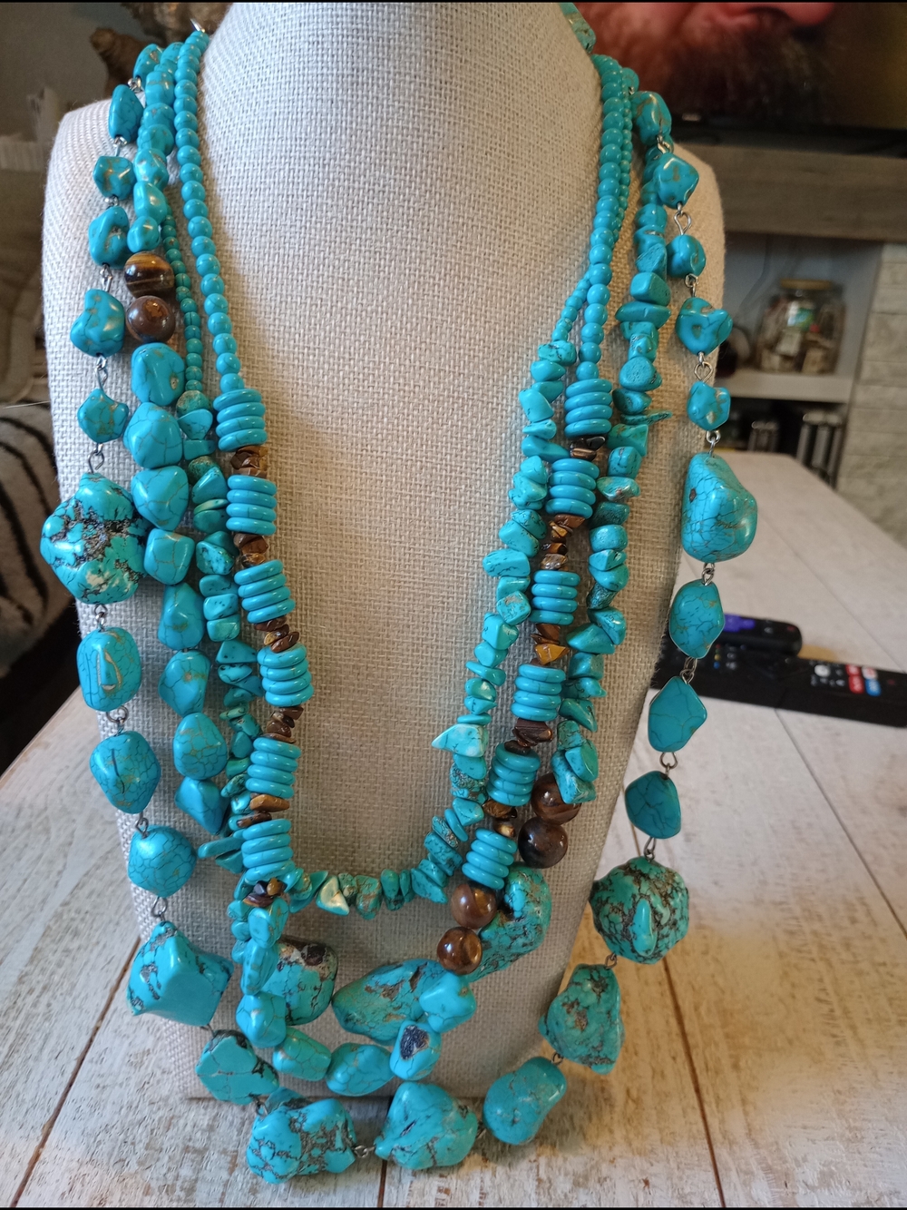 Vintage Zi-Turquoise Colored Multi-Strand Gemstone Necklace